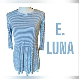 E Luna Blouse Blue And White Striped Womens Size Medium